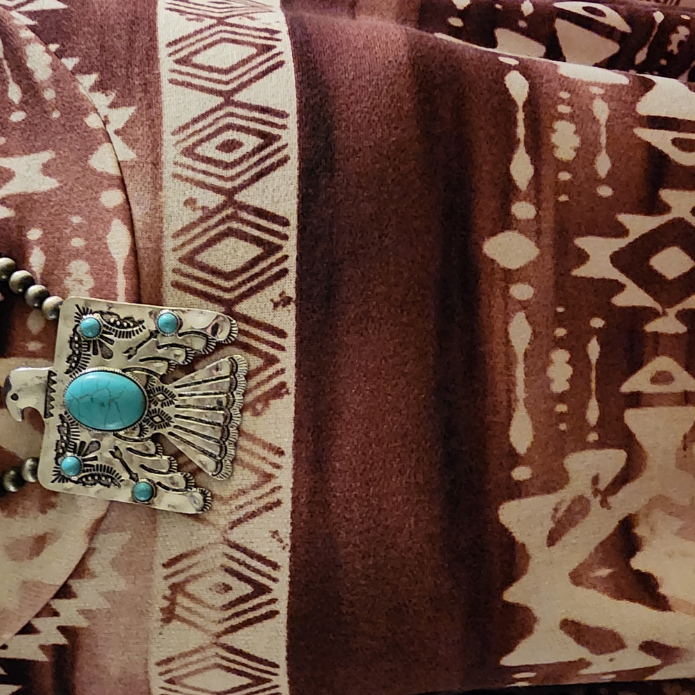 Brown Geometric Pattern Poncho - image 3